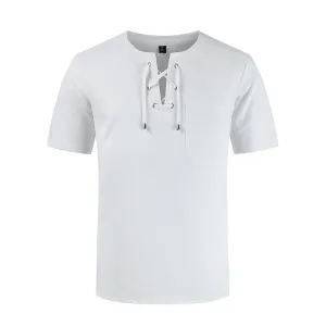 Men'S Cotton And Linen Fashion Solid Color Sports Short-Sleeved T-Shirt