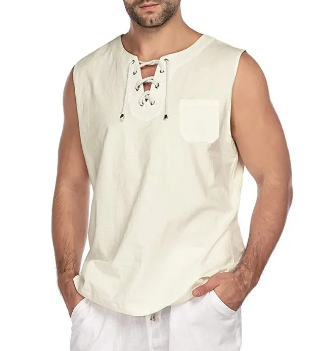Men'S Cotton And Linen Fashion Solid Color Sports Short-Sleeved T-Shirt