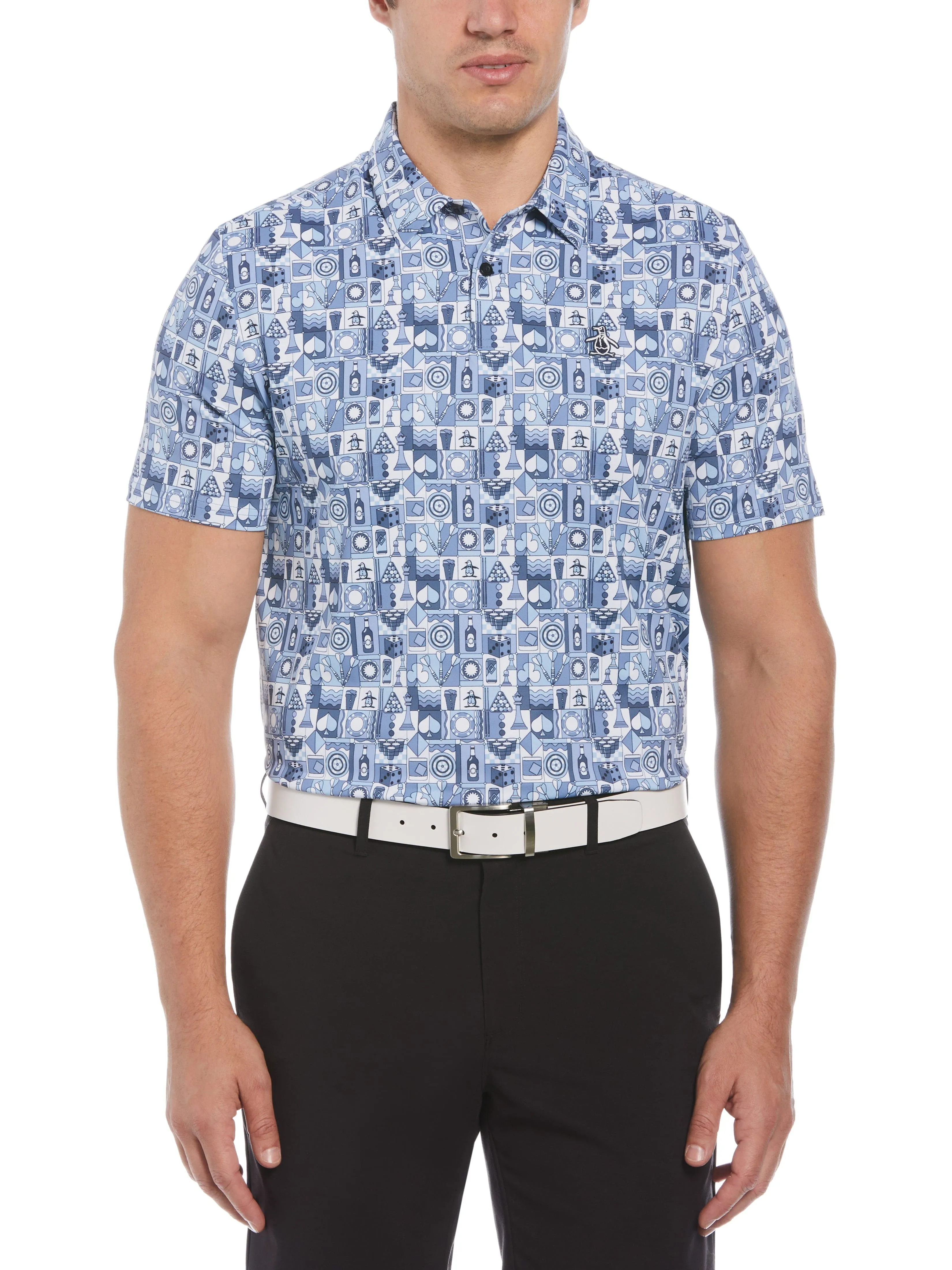 Men's Novelty Grid Print Short Sleeve Golf Polo Shirt