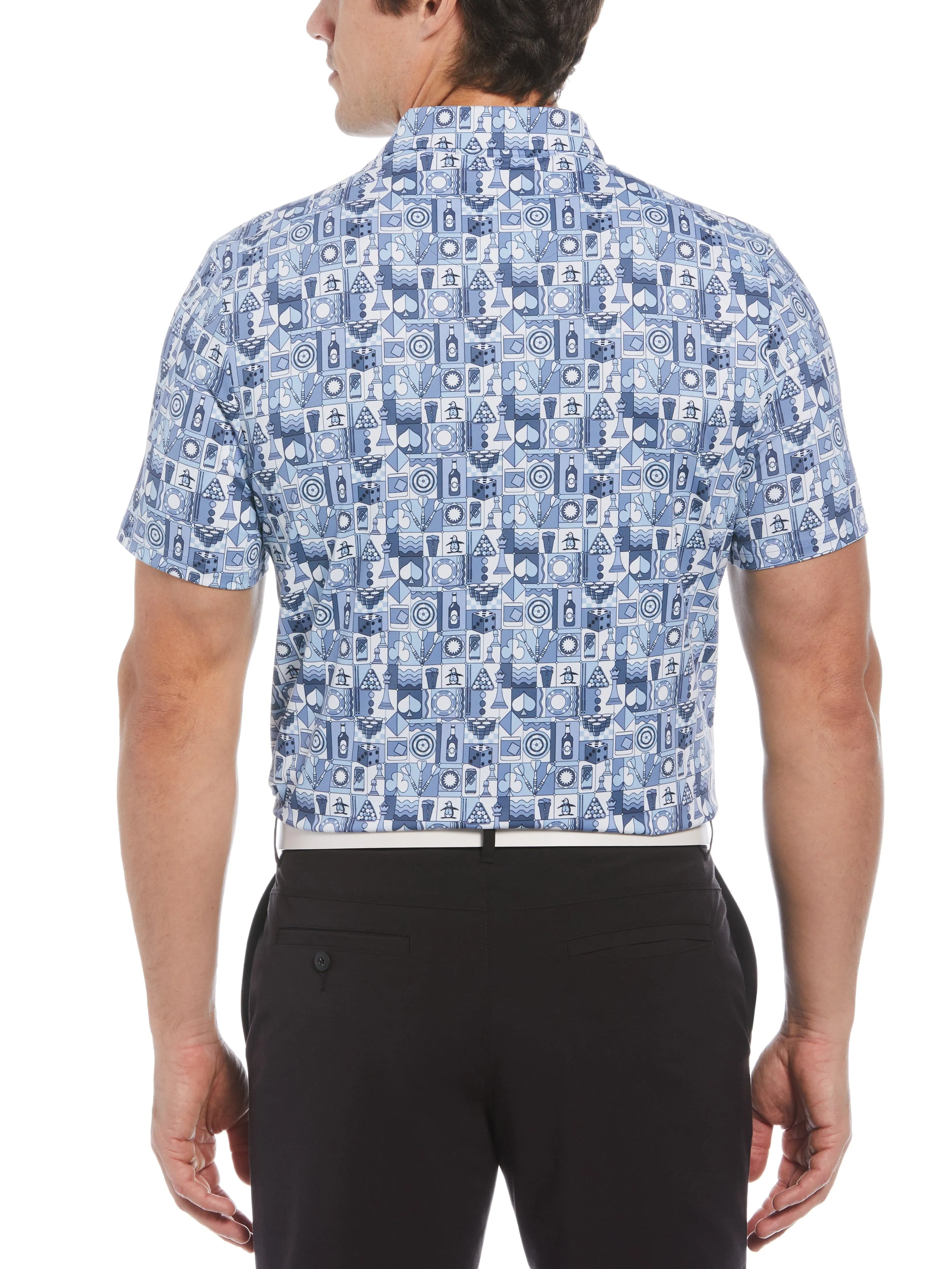 Men's Novelty Grid Print Short Sleeve Golf Polo Shirt