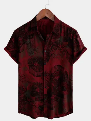 Men's Retro Floral Button Up Casual Short Sleeve Shirt