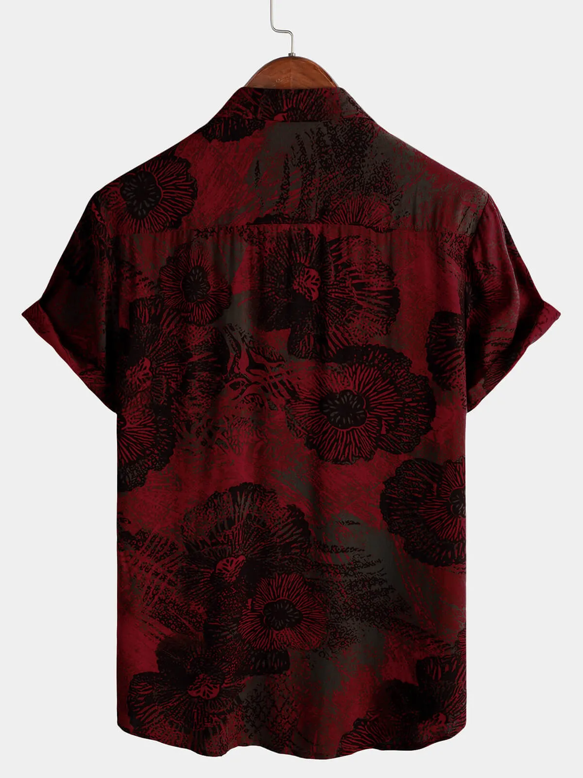 Men's Retro Floral Button Up Casual Short Sleeve Shirt