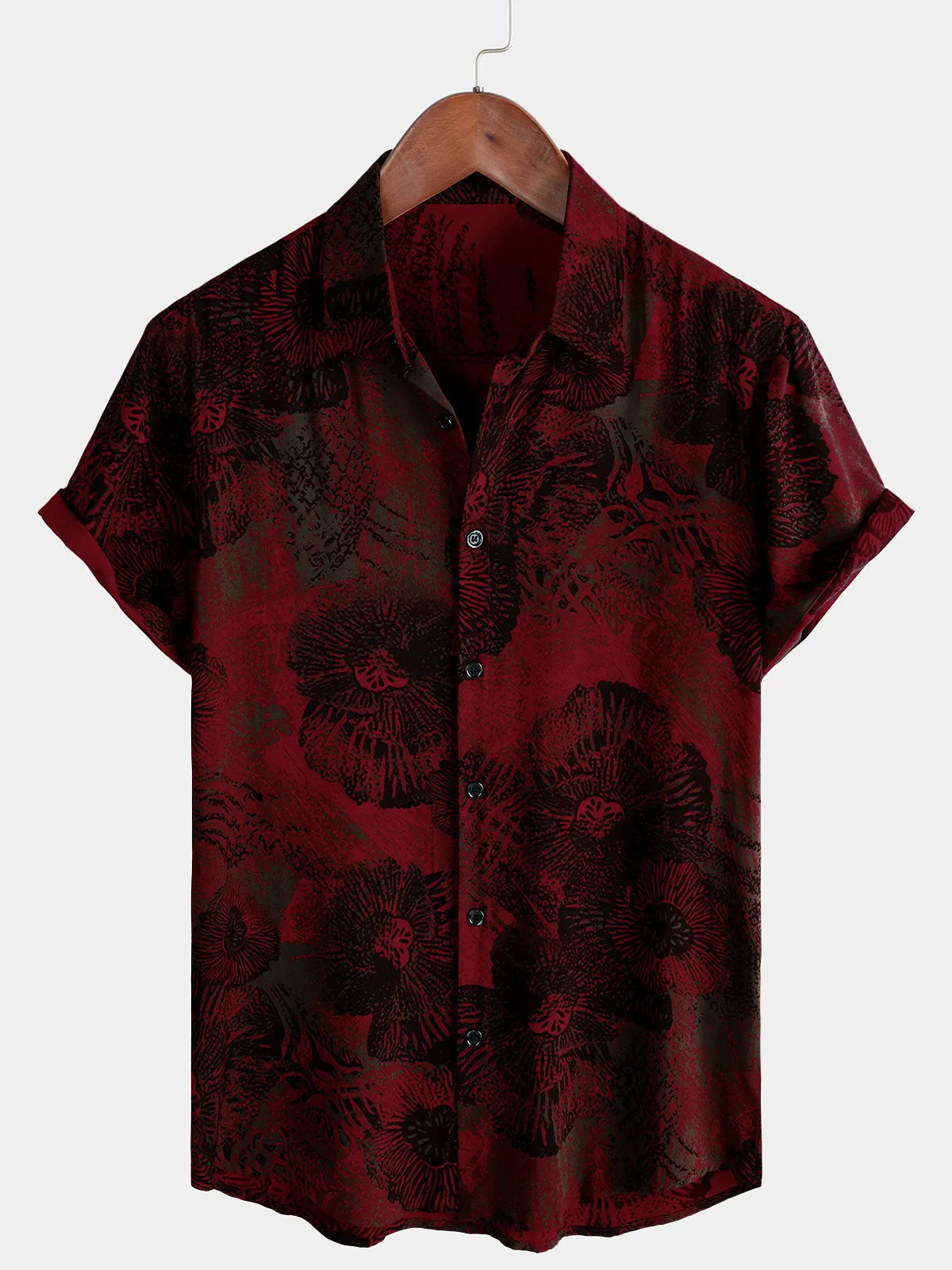 Men's Retro Floral Button Up Casual Short Sleeve Shirt