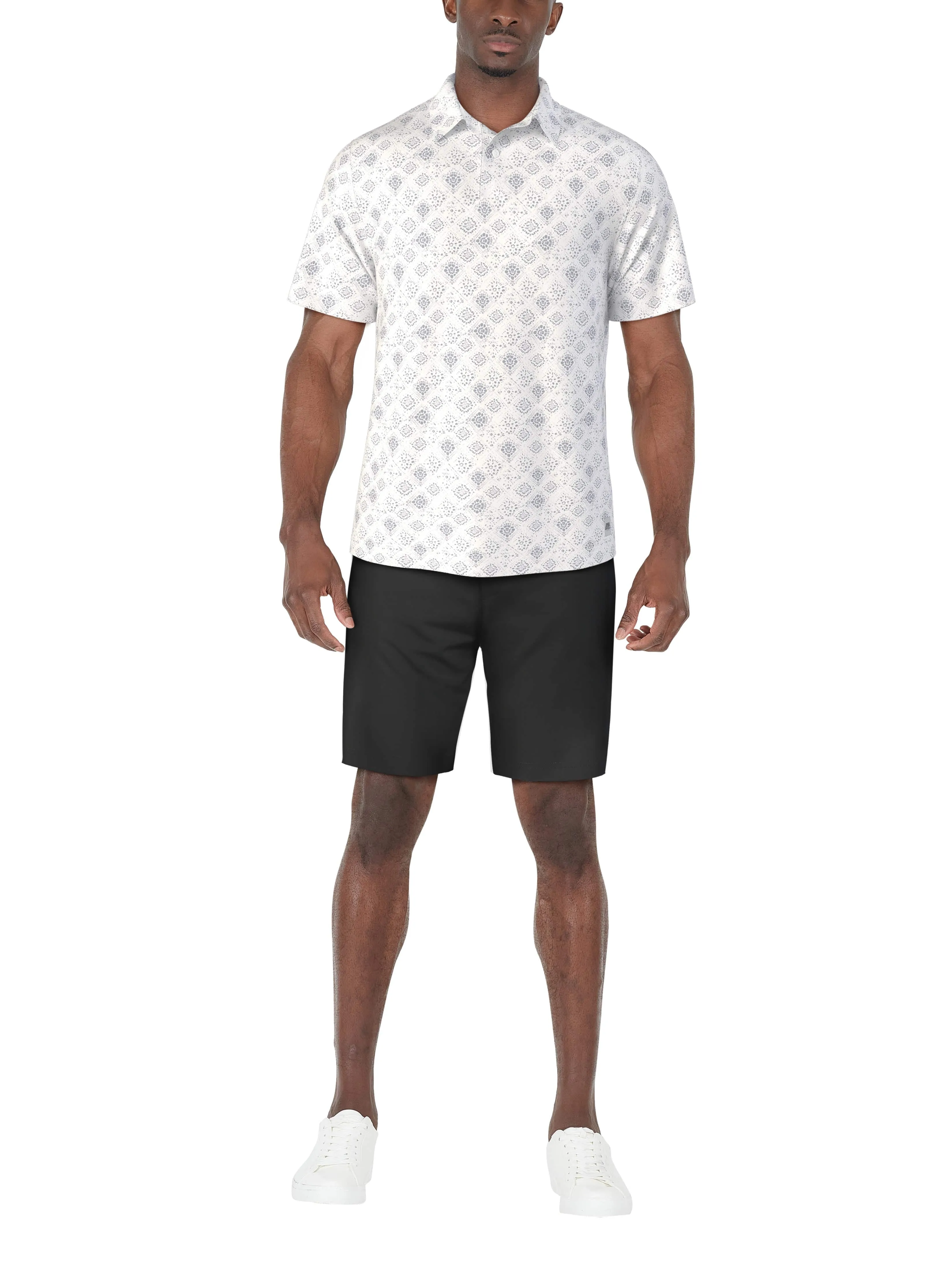 Men's Short Sleeve Textured Medallion Printed Polo