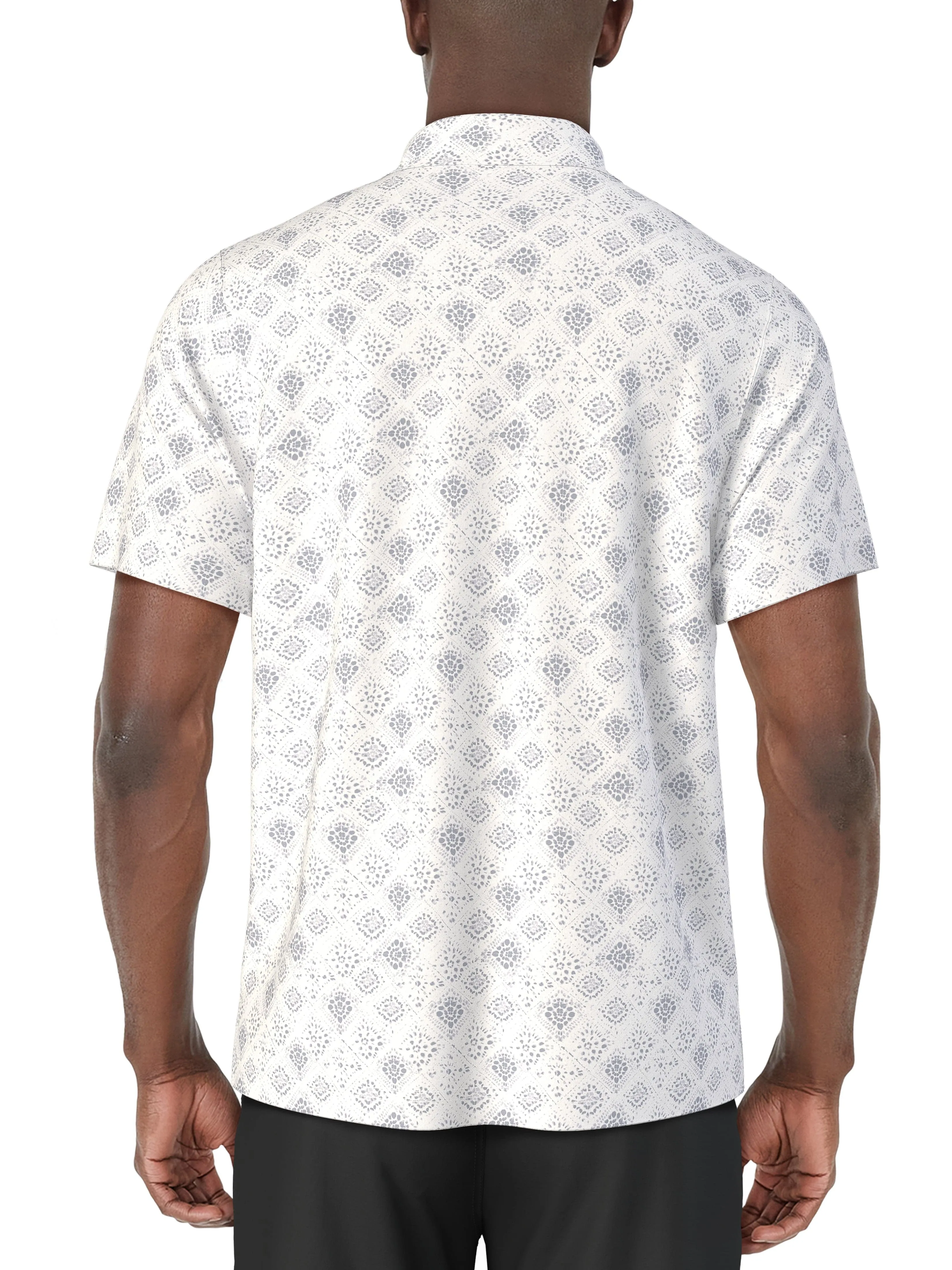 Men's Short Sleeve Textured Medallion Printed Polo