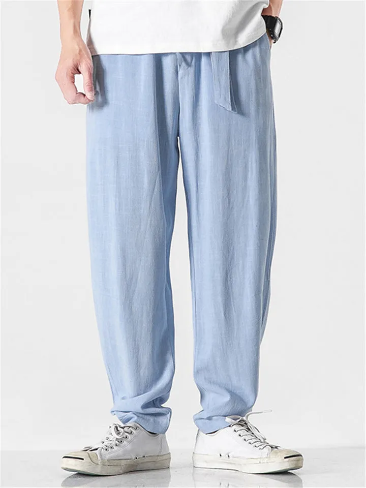 Men's Solid Color Linen Pants With Pockets