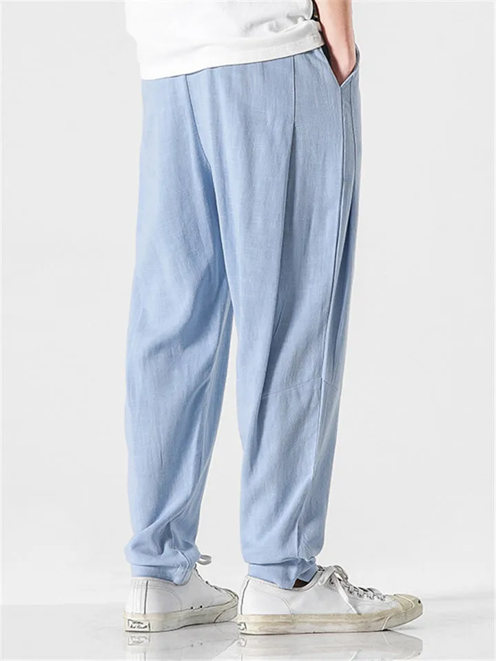 Men's Solid Color Linen Pants With Pockets