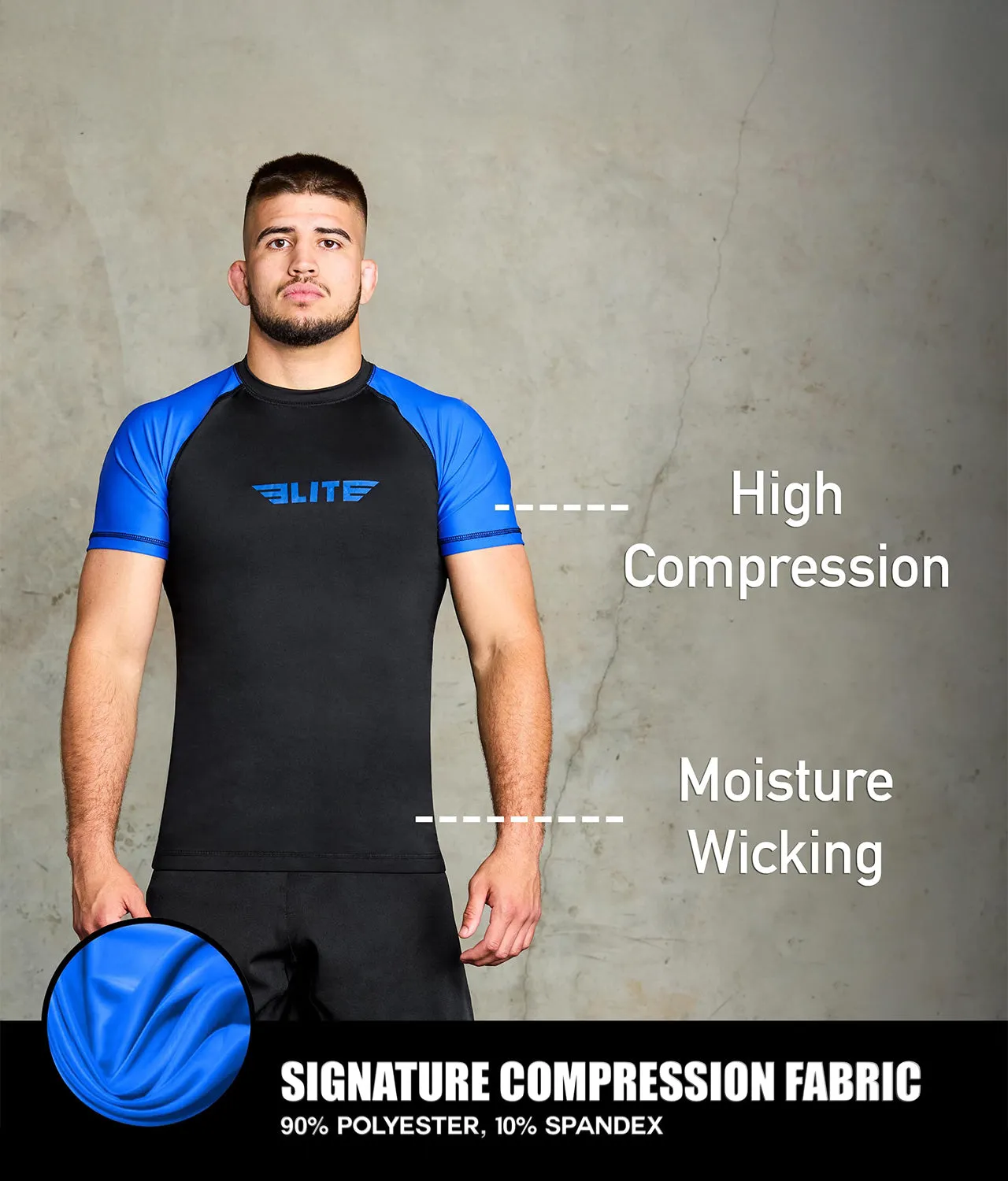 Men's Standard Blue Short Sleeve MMA Rash Guard