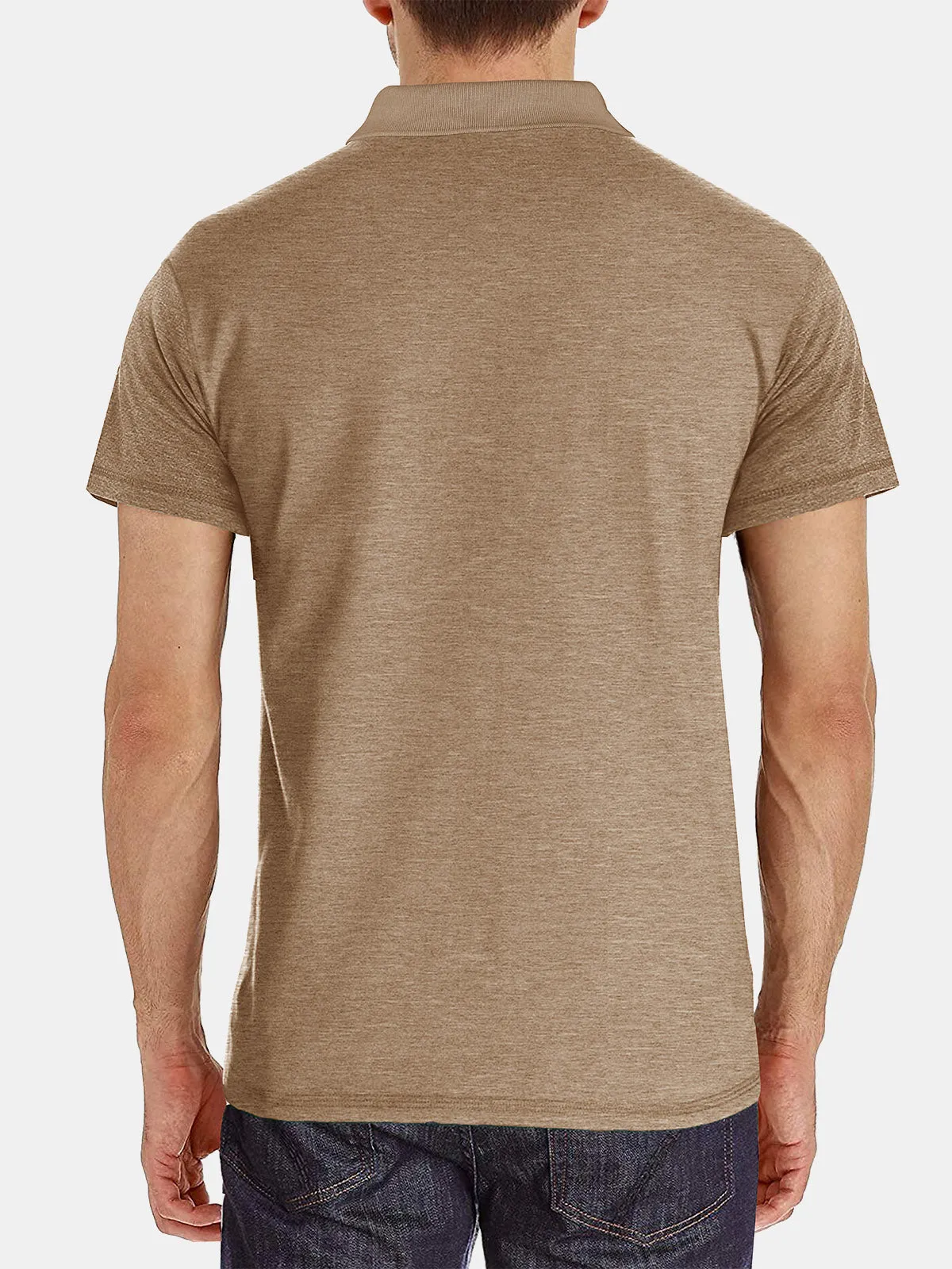 Men's Summer Casual Breathable Pocket Solid Color Short Sleeve Polo Shirt