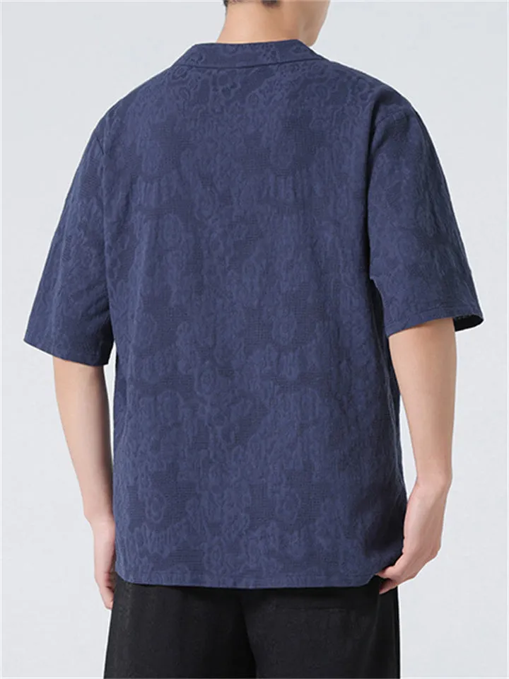Men's Summer V Neck Short Sleeve Regular Fit Linen Shirt