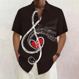 Music Note Heart Print Short Sleeve Men's Shirts