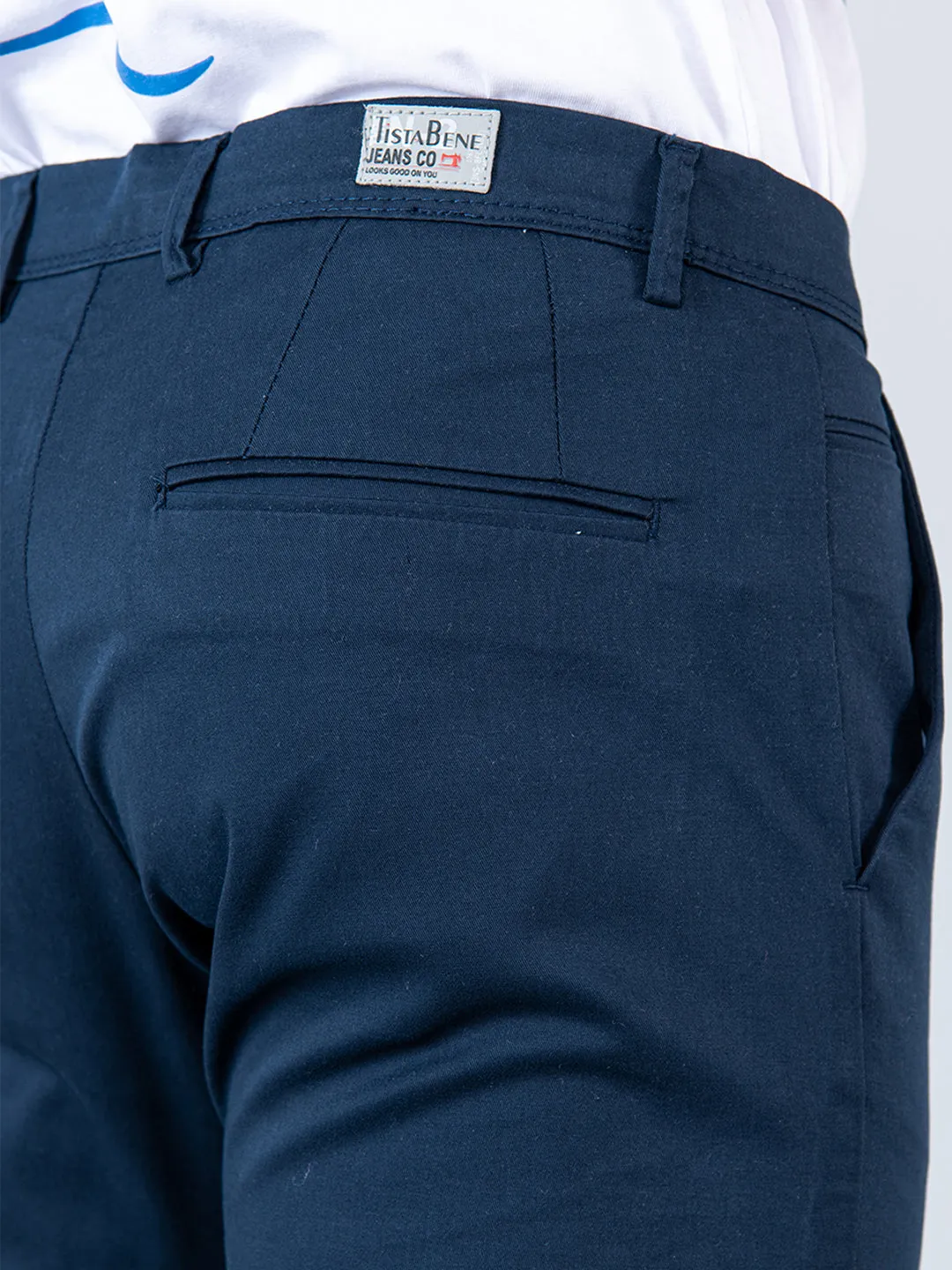 Navy Blue Fusion Fit Cotton Mens Chinos