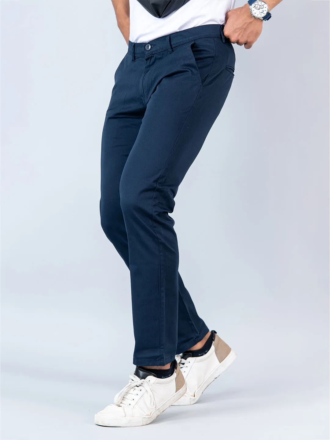 Navy Blue Fusion Fit Cotton Mens Chinos