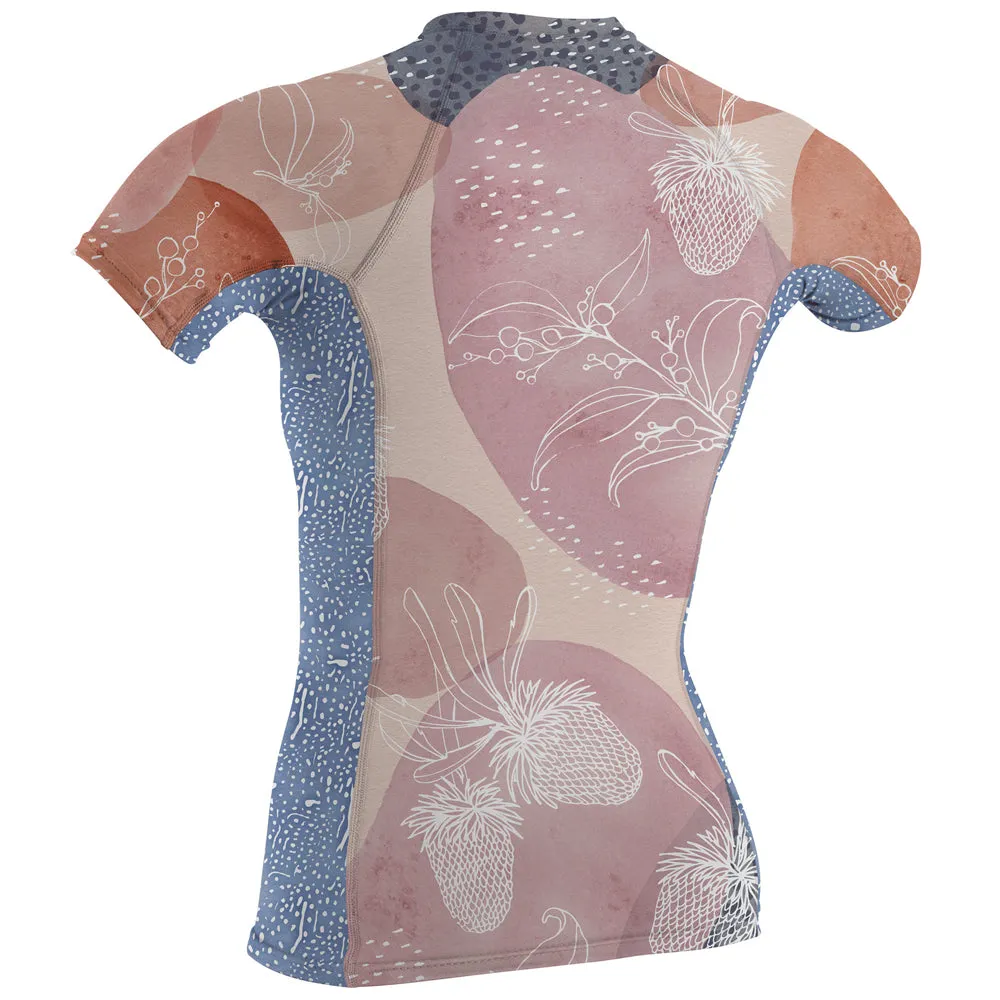 O'Neill Womens Side Print S/S Rash Vest  -Desert Bloom/Drift Blue