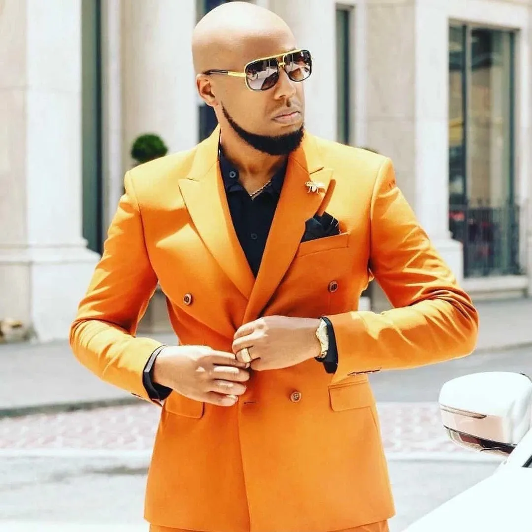 Orange Peaked Lapel Slim Fit Classic Men's Prom Suits