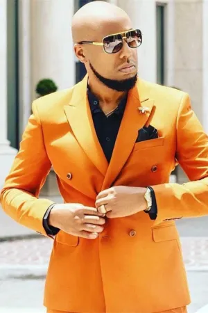 Orange Peaked Lapel Slim Fit Classic Men's Prom Suits