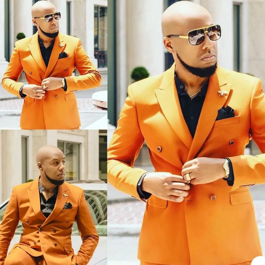 Orange Peaked Lapel Slim Fit Classic Men's Prom Suits