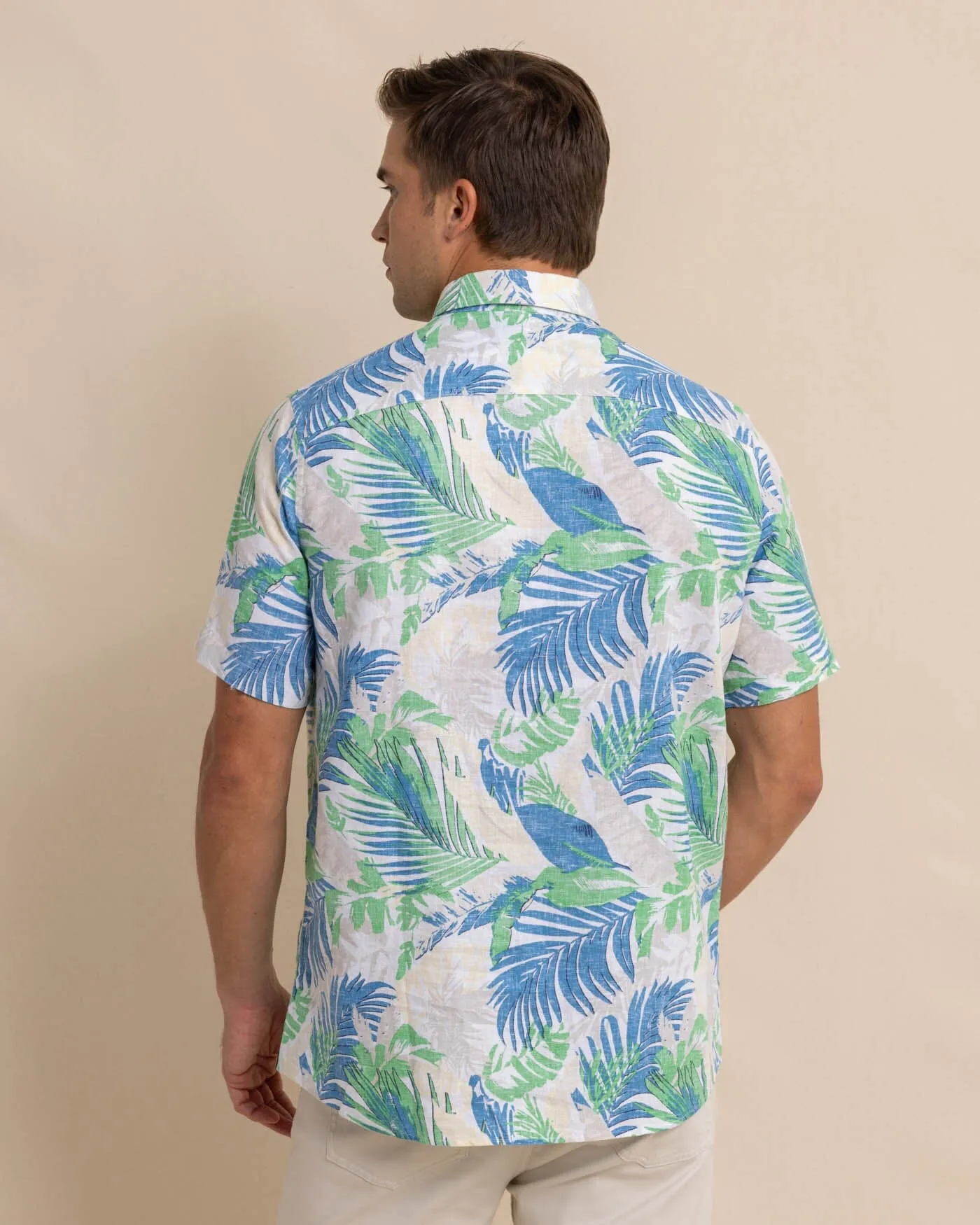 Paradise Palms Linen Rayon Short Sleeve Sport Shirt
