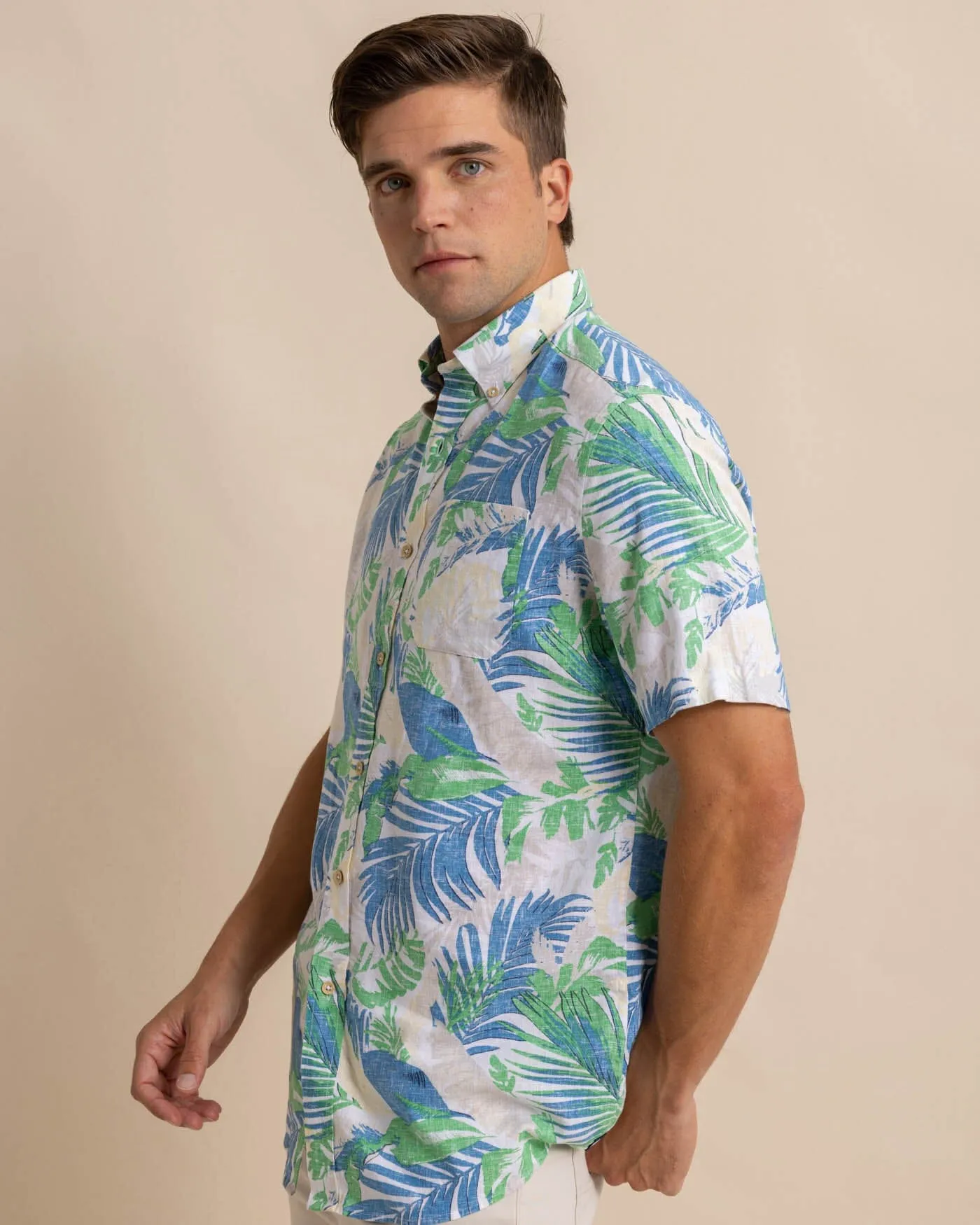 Paradise Palms Linen Rayon Short Sleeve Sport Shirt