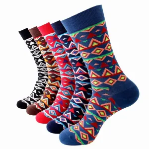 Plain Five Color Mens Colorful Crew Socks - Premium Cotton Fun socks with Soft Elastic - 5 Pack
