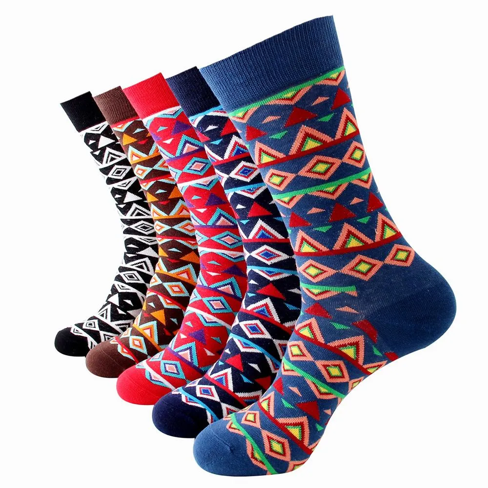 Plain Five Color Mens Colorful Crew Socks - Premium Cotton Fun socks with Soft Elastic - 5 Pack