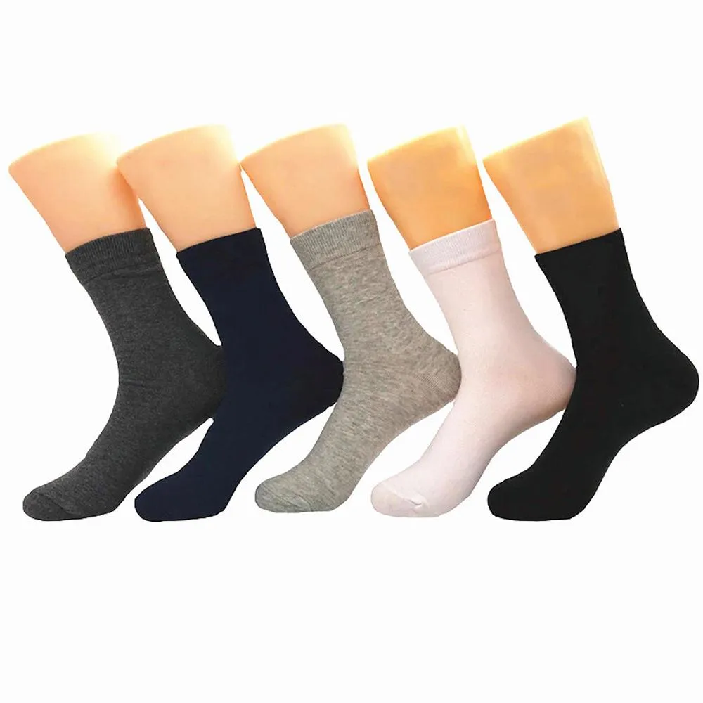 Plain Multicolor Mens Dress Socks - Premium Cotton formal socks with Soft Elastic - 5 Pack Bundle