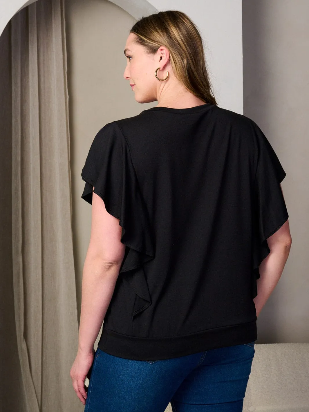 PLUS SIZE SHORT SLEEVE RUFFLE TUNIC TOP