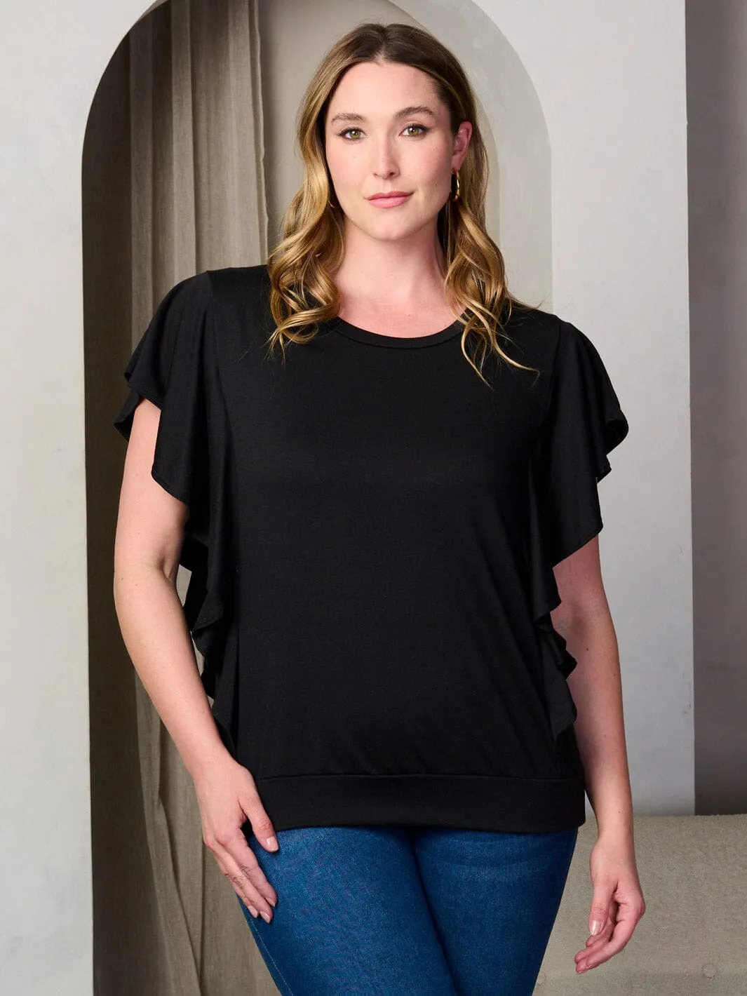 PLUS SIZE SHORT SLEEVE RUFFLE TUNIC TOP