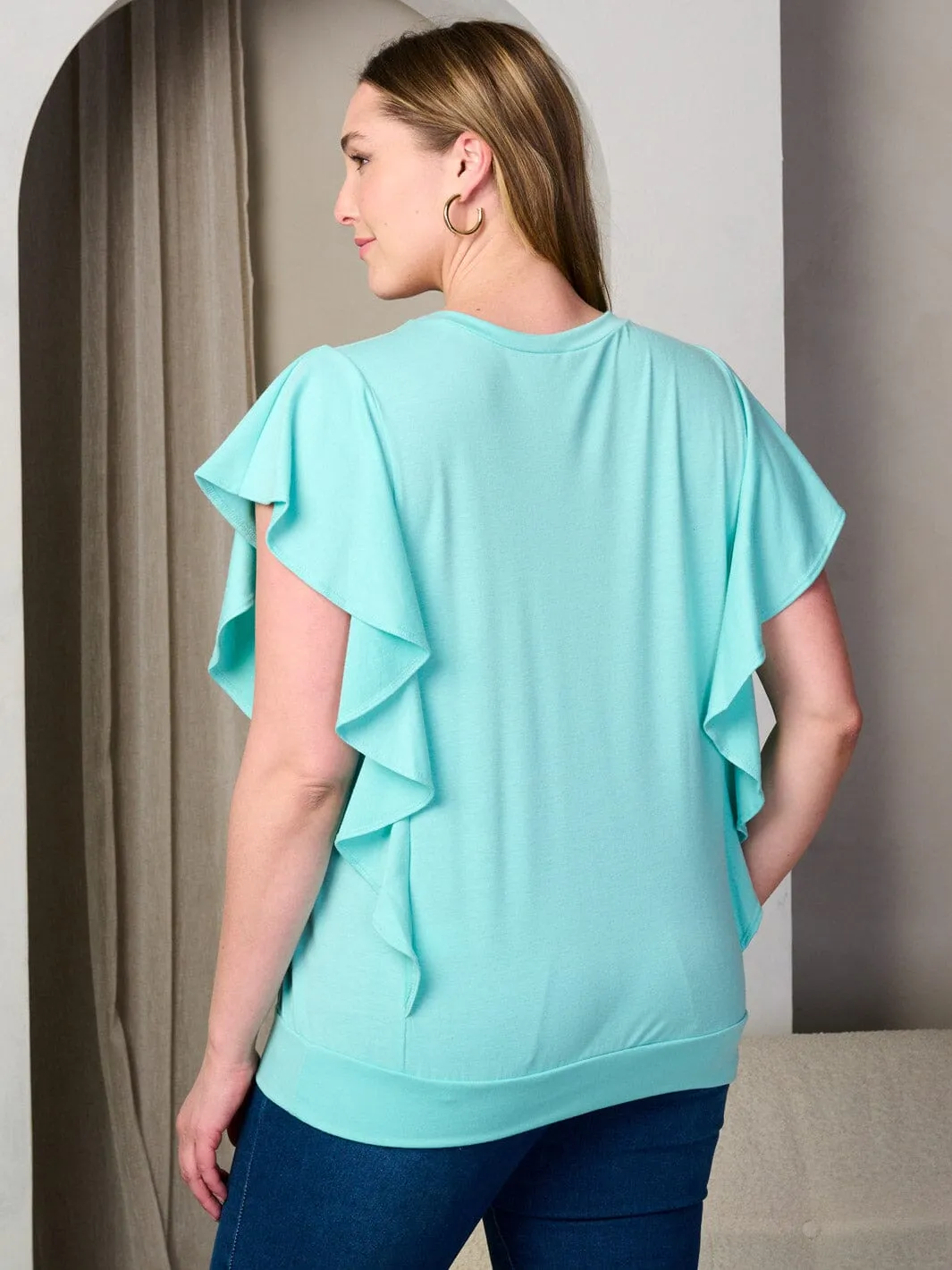 PLUS SIZE SHORT SLEEVE RUFFLE TUNIC TOP