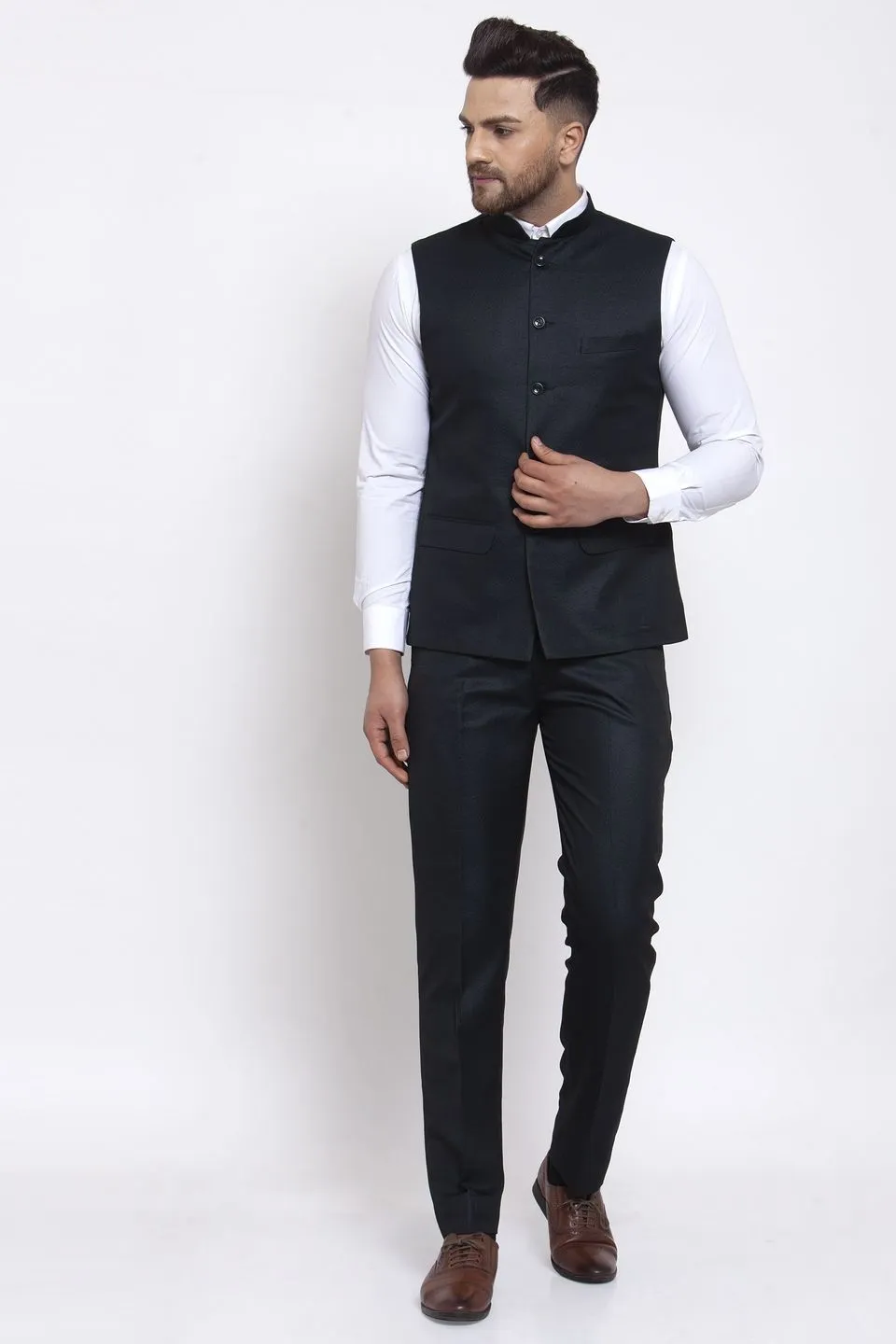 Poly Blend Green Vest and Trouser Set