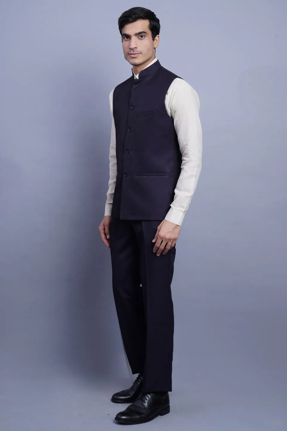 Poly Blend Violet Vest and Trouser Set