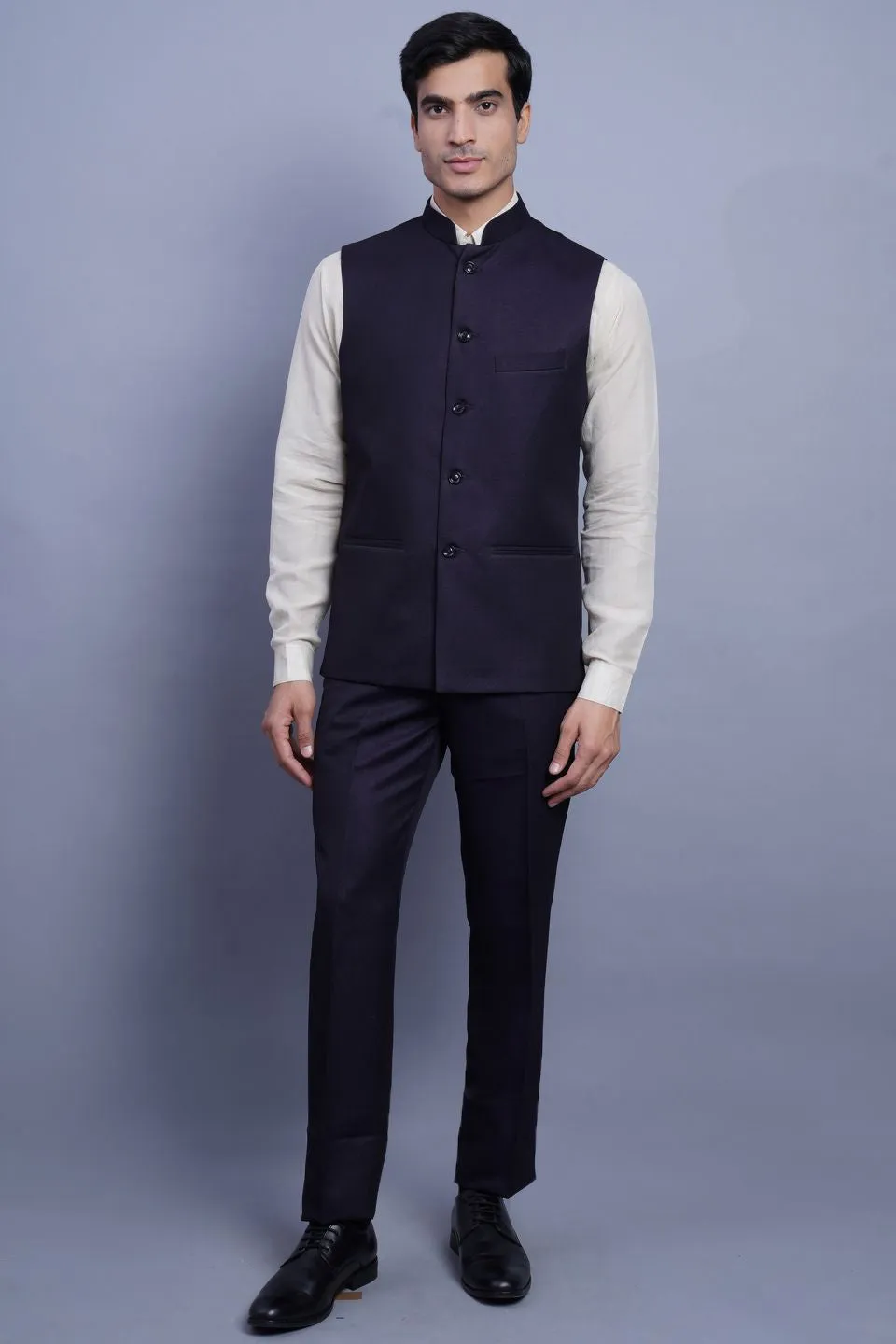 Poly Blend Violet Vest and Trouser Set