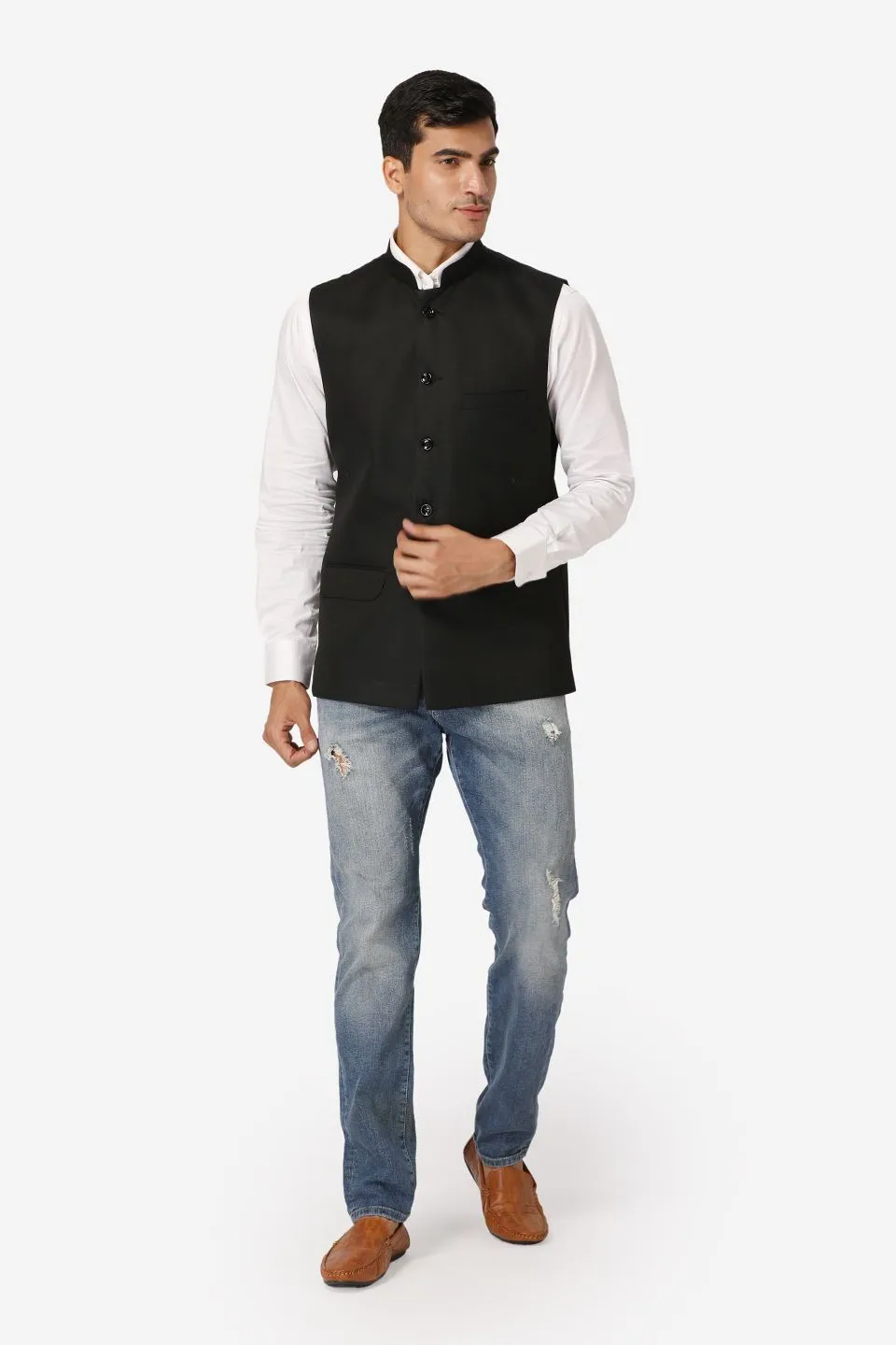Polyester Cotton Black Modi Nehru Jacket