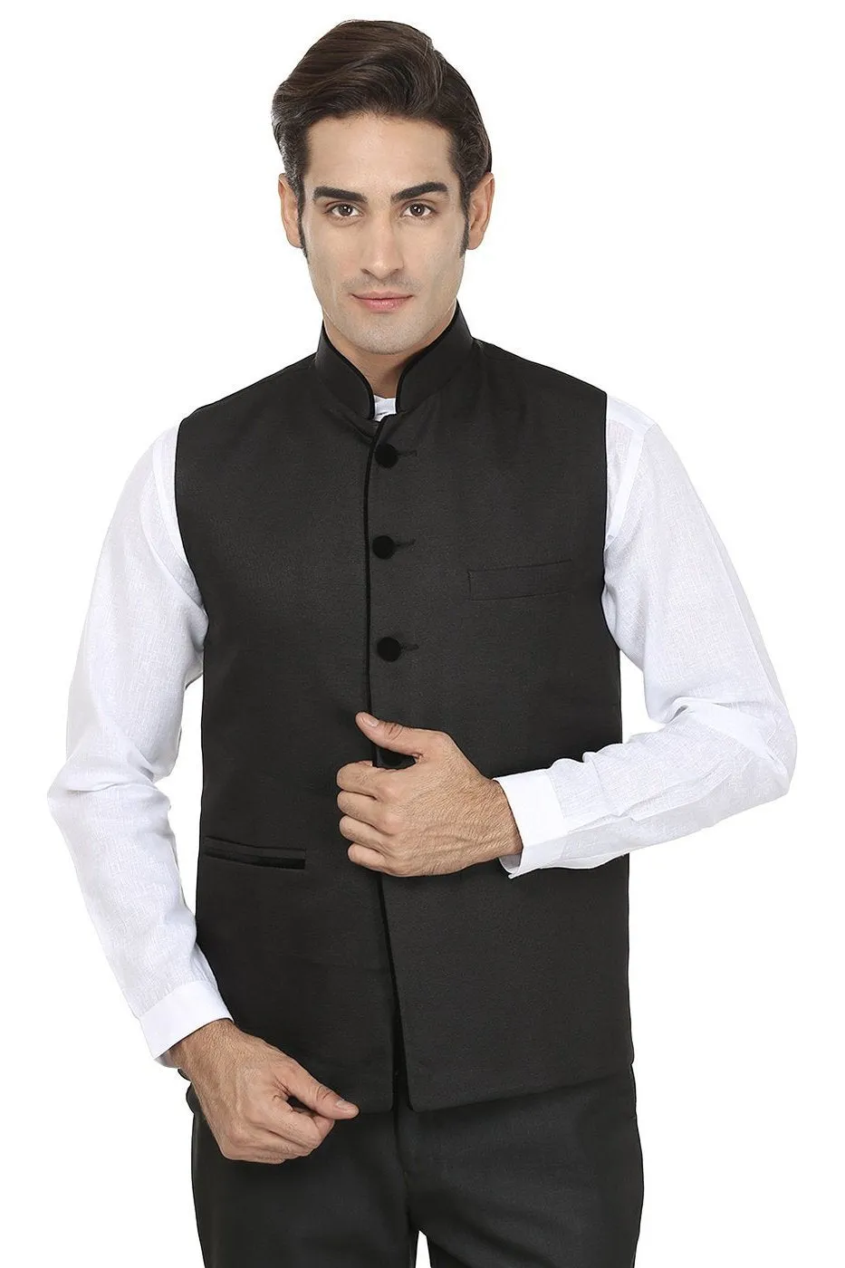 Polyester Cotton Black Modi Nehru Jacket