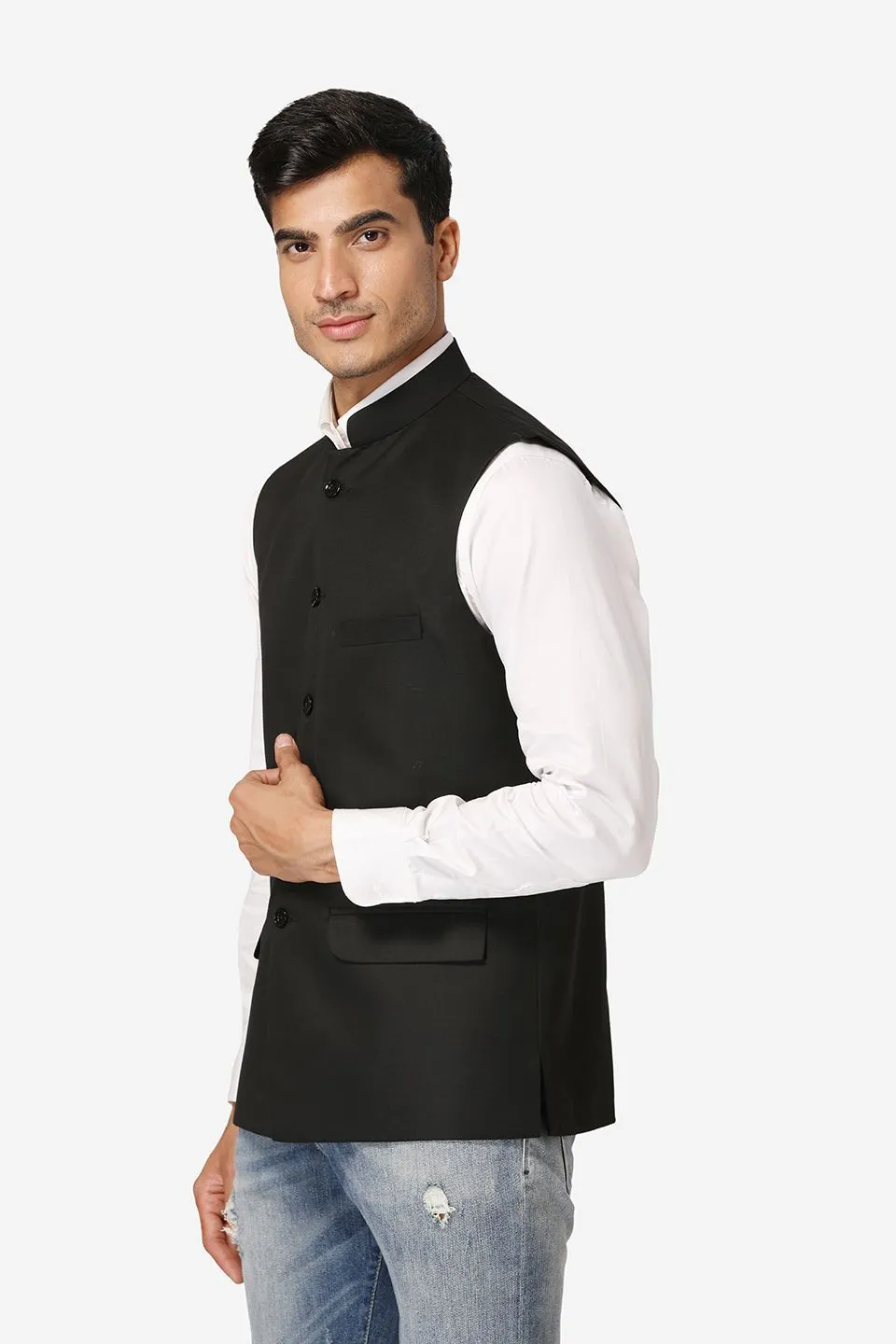 Polyester Cotton Black Modi Nehru Jacket
