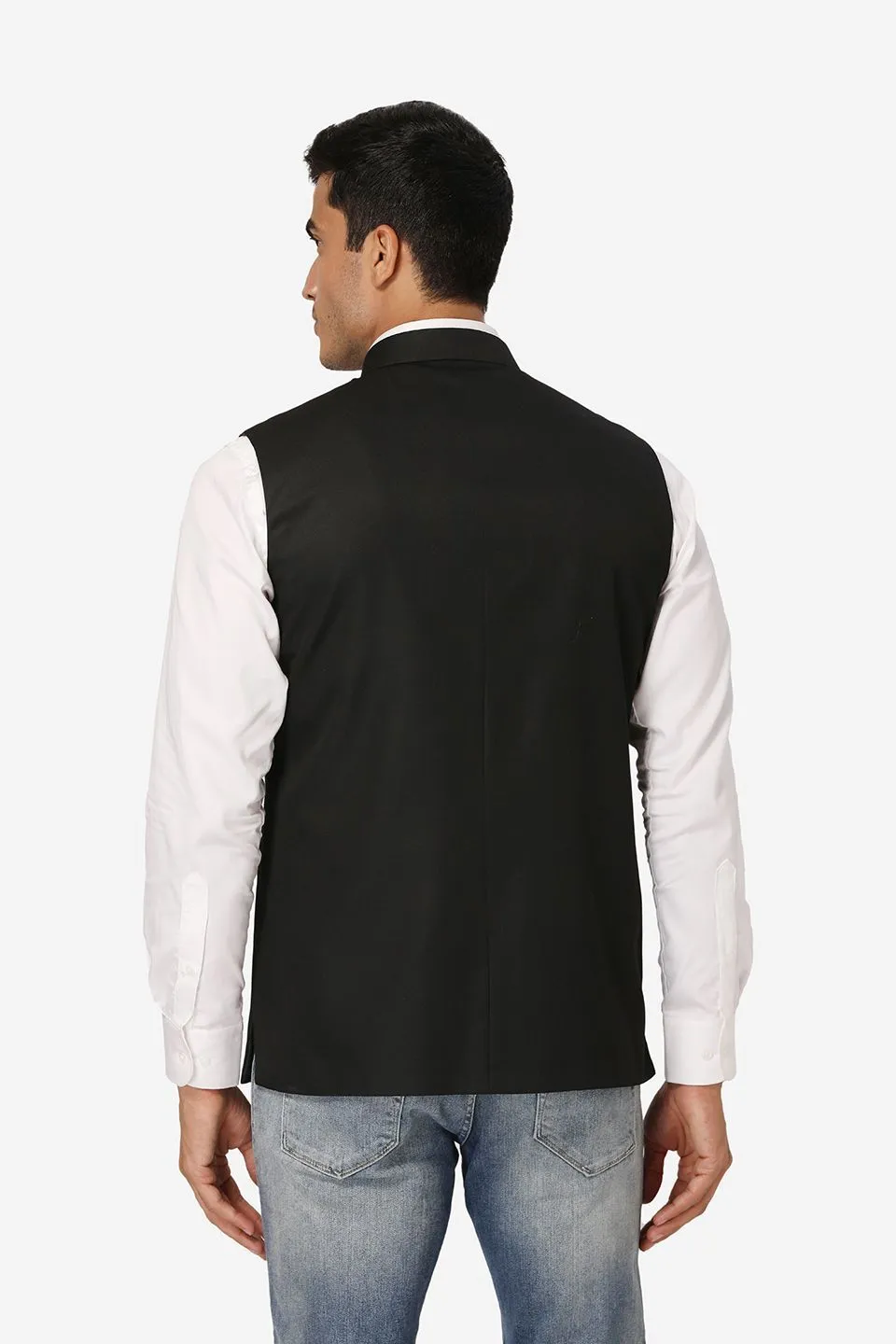 Polyester Cotton Black Modi Nehru Jacket