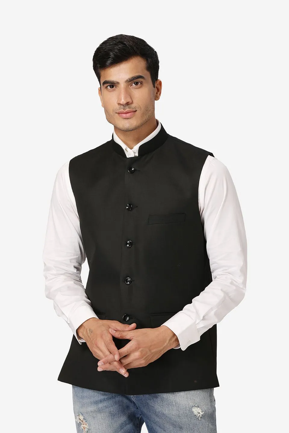 Polyester Cotton Black Modi Nehru Jacket