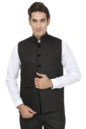 Polyester Cotton Black Modi Nehru Jacket