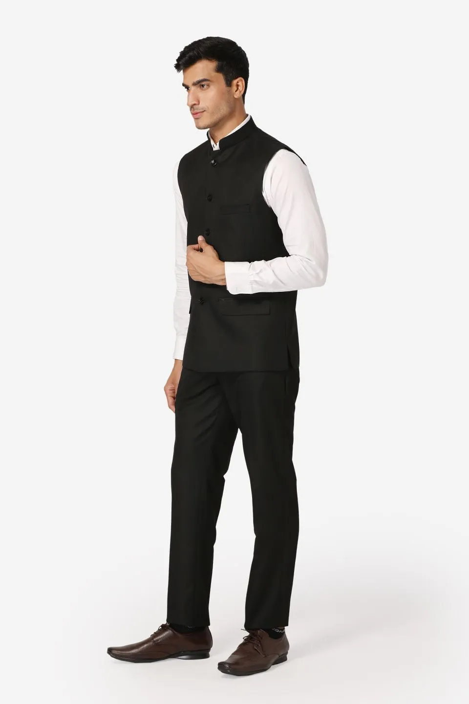Polyester Cotton Black Vest and Trouser Set