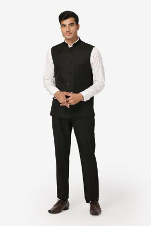 Polyester Cotton Black Vest and Trouser Set