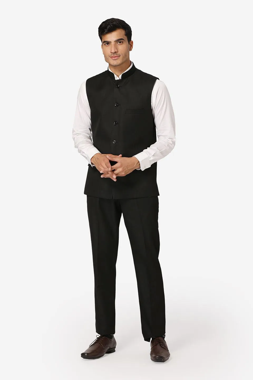 Polyester Cotton Black Vest and Trouser Set