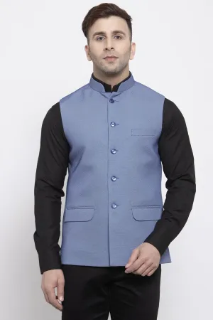 Polyester Cotton Blue Modi Nehru Jacket