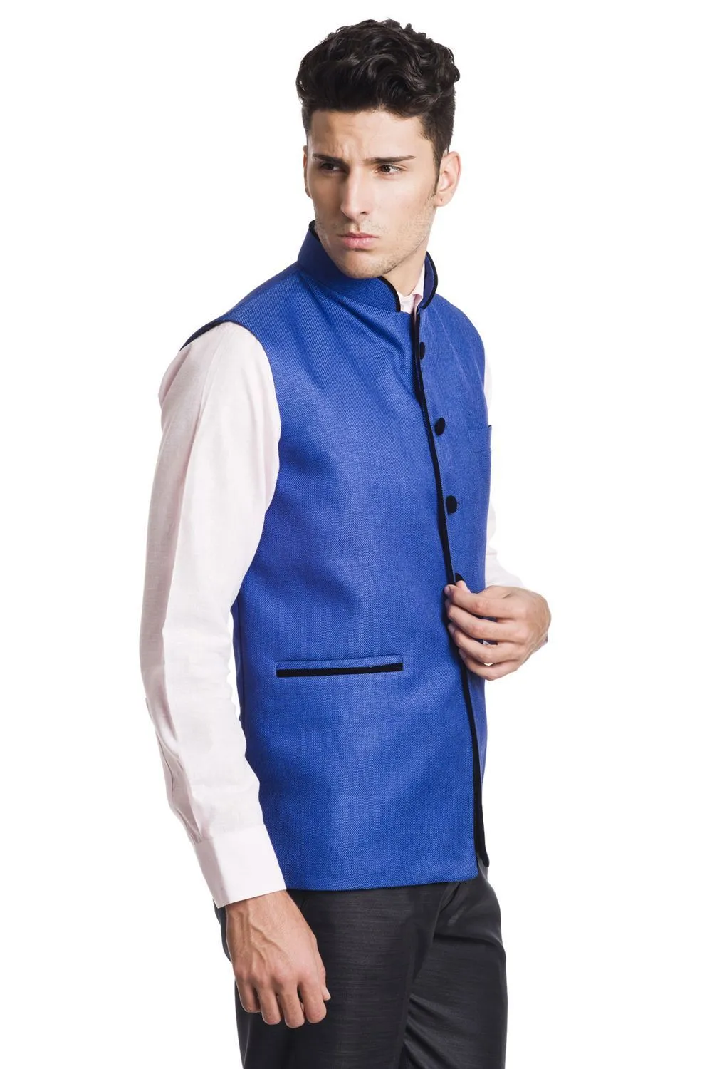 Polyester Cotton Blue Modi Nehru Jacket