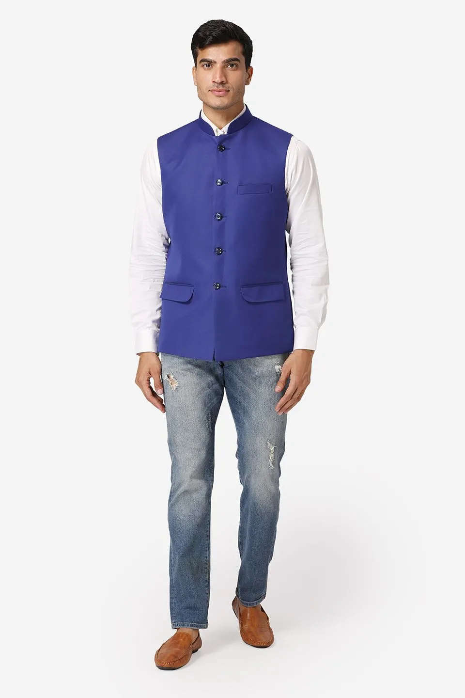 Polyester Cotton Blue Modi Nehru Jacket