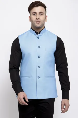 Polyester Cotton Blue Modi Nehru Jacket