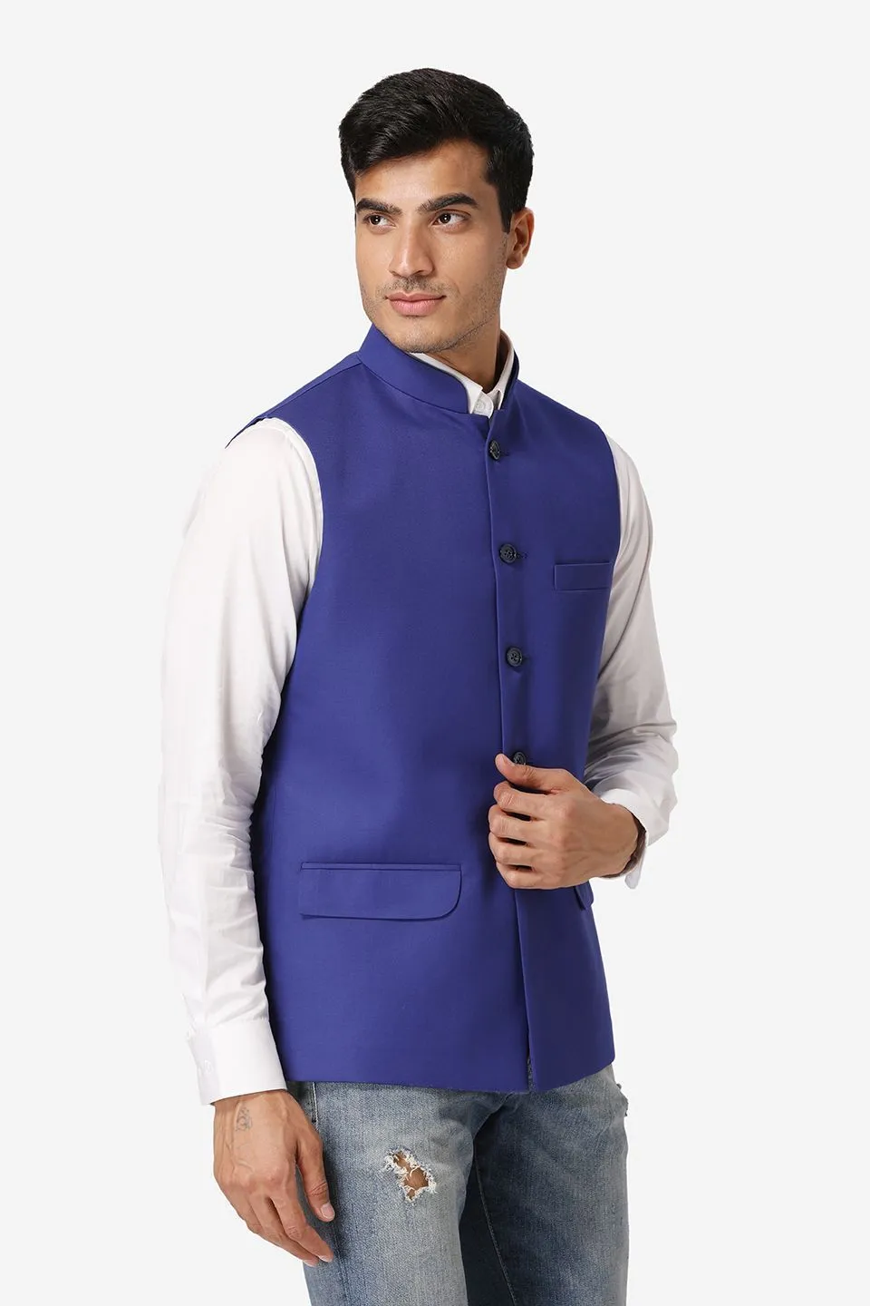 Polyester Cotton Blue Modi Nehru Jacket