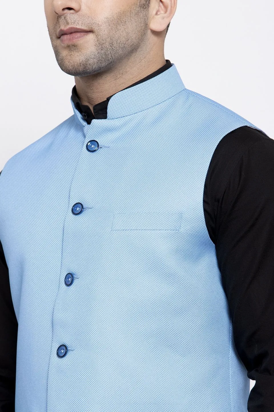 Polyester Cotton Blue Modi Nehru Jacket