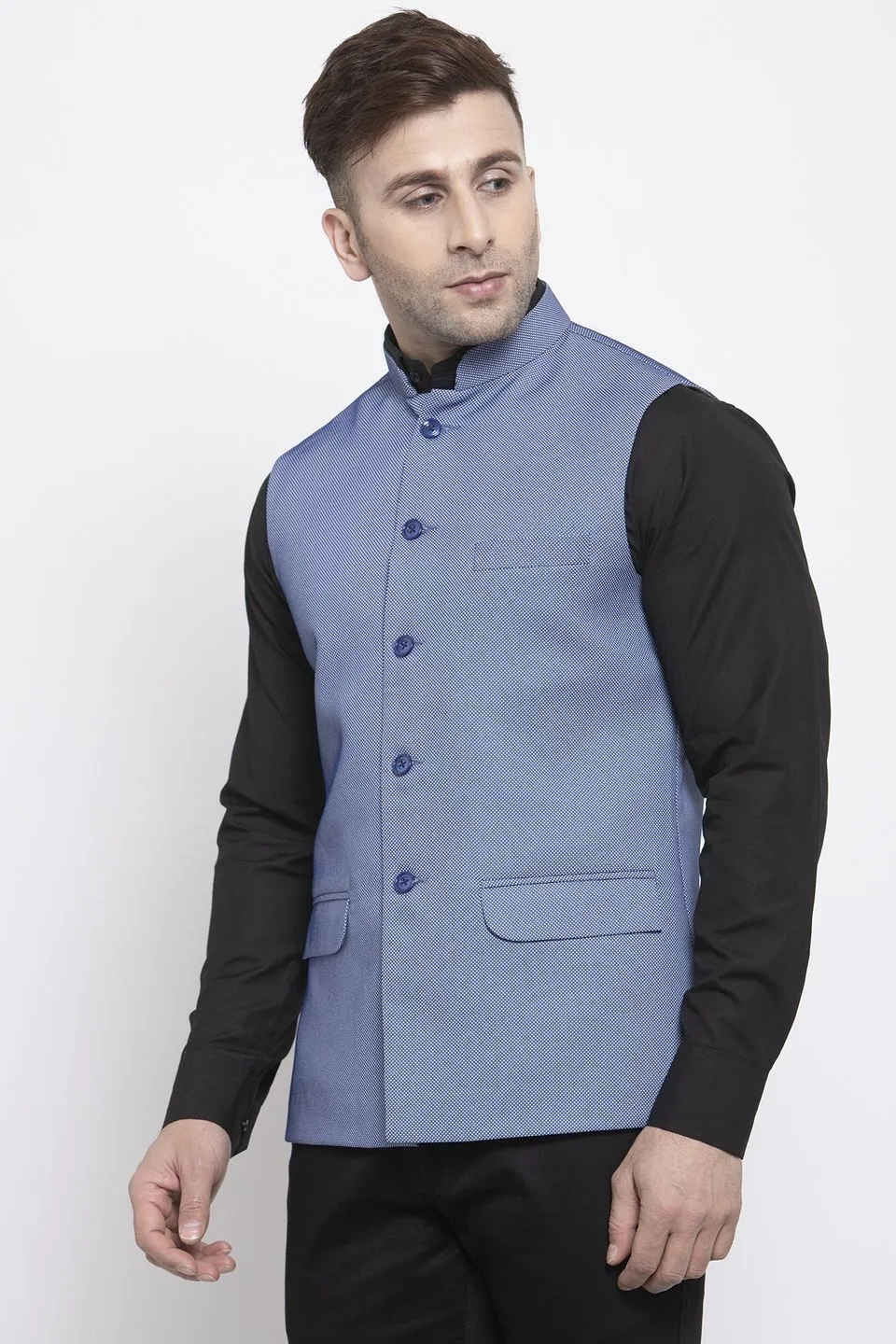Polyester Cotton Blue Modi Nehru Jacket