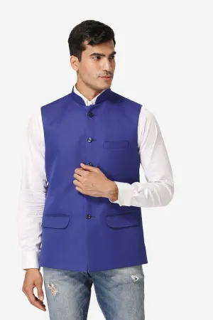 Polyester Cotton Blue Modi Nehru Jacket