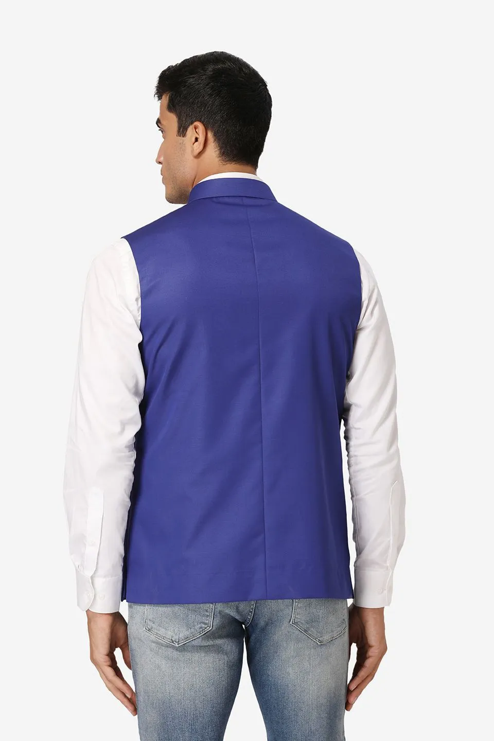 Polyester Cotton Blue Modi Nehru Jacket